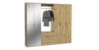 Armoire de rangement 10 portes avec miroirs + penderie + 2 tiroirs – Chêne clair – BODITE 