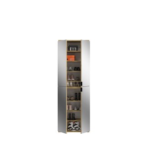 Armoire de rangement 10 portes avec miroirs + penderie + 2 tiroirs – Chêne clair – BODITE 