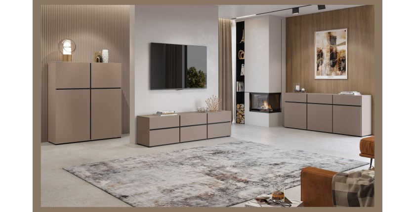Ensemble meubles de salon HAVANA – Buffet haut, meuble TV, buffet bas – Design moderne beige et noir