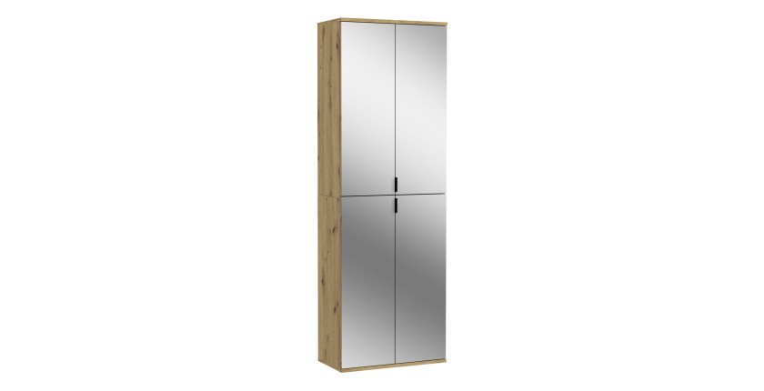 Armoire 4 portes avec miroirs – Chêne clair – BODITE 