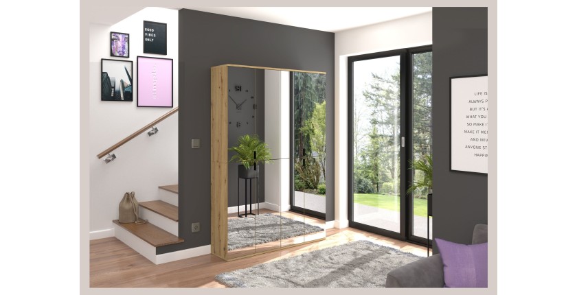 Armoire 4 portes avec miroirs – Chêne clair – BODITE 
