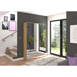 Armoire 4 portes avec miroirs – Chêne clair – BODITE 