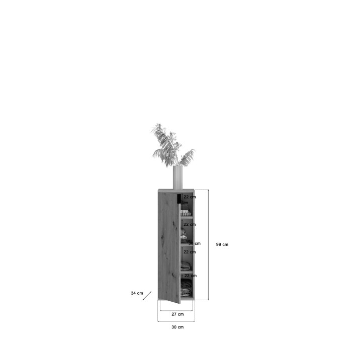 Meuble de rangement 1 porte – Chêne clair – BODITE 