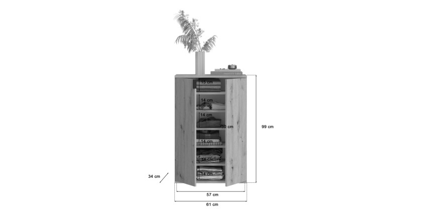 Meuble de rangement 2 portes – Chêne clair – BODITE 