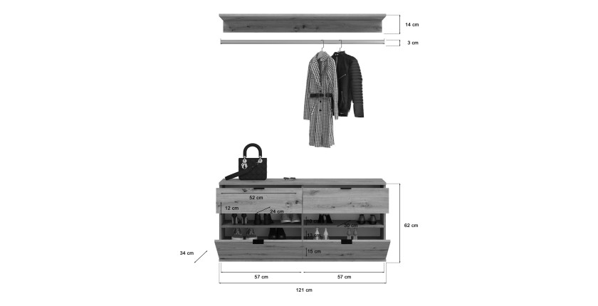 Meuble de rangement 4 tiroirs – Chêne clair – BODITE 