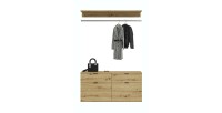Armoire de rangement 6 portes, 4 tiroirs et 1 penderie – Blanc et chêne – BODITE 