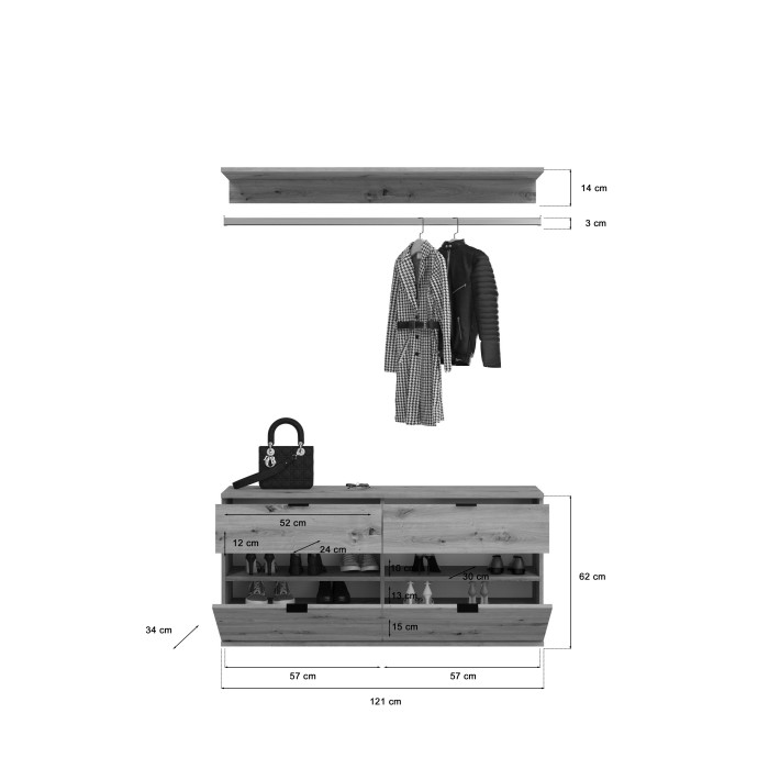 Armoire de rangement 10 portes, 4 miroirs, 4 tiroirs et une penderie – Blanc et chêne – BODITE 