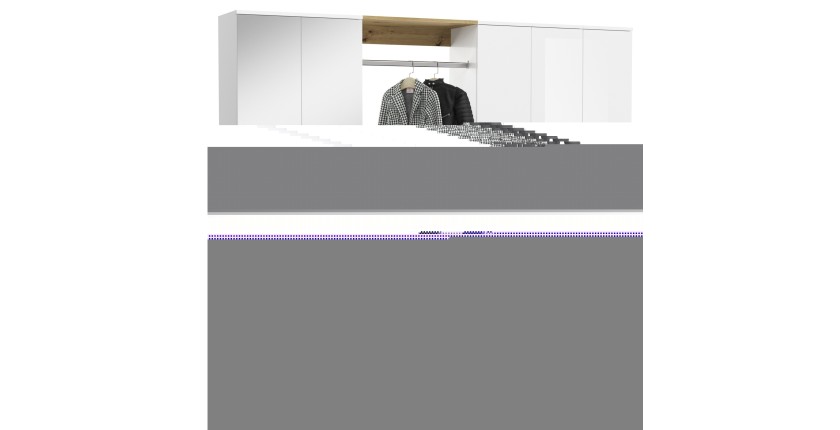 Armoire de rangement 10 portes, 4 miroirs, 2 tiroirs et une penderie – Blanc et chêne – BODITE 