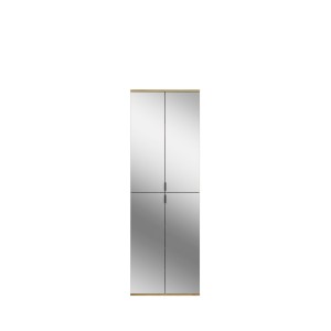 Armoire de rangement 8 portes, 4 miroirs, 4 tiroirs et une penderie – Blanc et chêne – BODITE 
