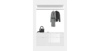 Armoire de rangement 8 portes, 4 miroirs, 4 tiroirs et une penderie – Blanc et chêne – BODITE 