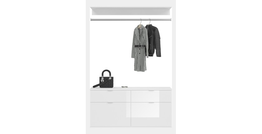 Armoire de rangement 8 portes, 4 miroirs, 4 tiroirs et une penderie – Blanc et chêne – BODITE 