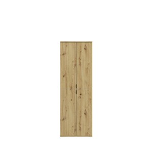 Armoire de rangement 8 portes, 4 miroirs, 4 tiroirs et une penderie – Blanc et chêne – BODITE 
