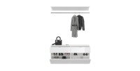 Armoire de rangement 8 portes, 4 miroirs, 4 tiroirs et une penderie – Blanc et chêne – BODITE 