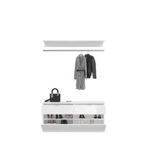Armoire de rangement 8 portes, 4 miroirs, 4 tiroirs et une penderie – Blanc et chêne – BODITE 