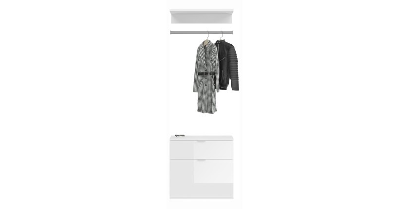 Armoire de rangement 8 portes, 4 miroirs, 2 tiroirs et une penderie – Blanc et chêne – BODITE 