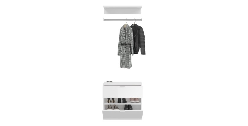 Armoire de rangement 8 portes, 4 miroirs, 2 tiroirs et une penderie – Blanc et chêne – BODITE 