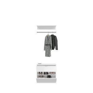 Armoire de rangement 8 portes, 4 miroirs, 2 tiroirs et une penderie – Blanc et chêne – BODITE 
