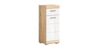 Armoire de salle de bain LEWOTO – 1 porte et 1 tiroir – Blanc et chêne clair 