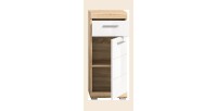 Armoire de salle de bain LEWOTO – 1 porte et 1 tiroir – Blanc et chêne clair 