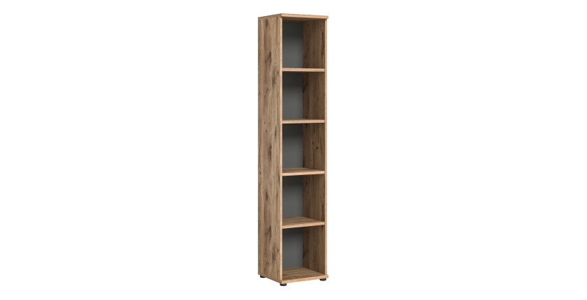 Bibliothèque colonne 5 niches – Chêne clair et gris foncé – SELMA 
