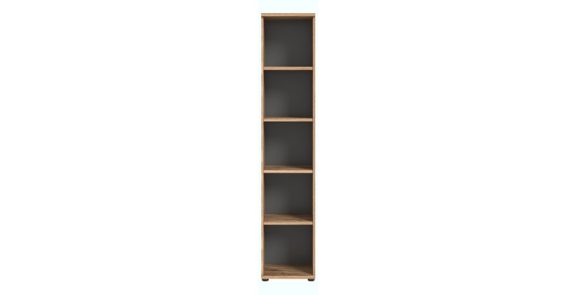 Bibliothèque colonne 5 niches – Chêne clair et gris foncé – SELMA 