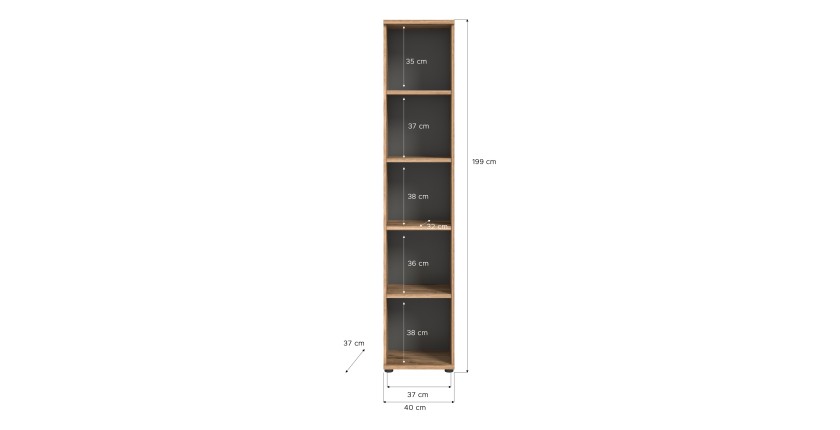 Bibliothèque colonne 5 niches – Chêne clair et gris foncé – SELMA 
