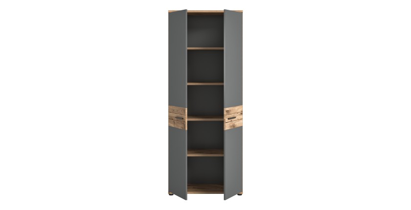Armoire de rangement de bureau 2 portes – Gris anthracite et chêne clair – SELMA 