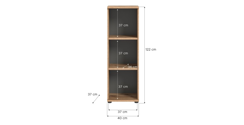 Bibliothèque de rangement 3 niveaux – Chêne clair et gris foncé – SELMA 