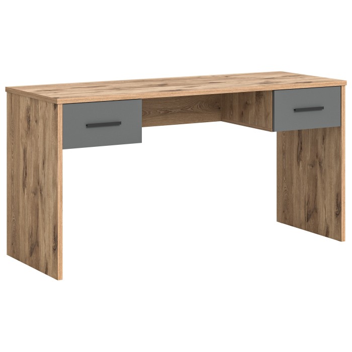 Bureau droit avec 2 tiroirs – Gris anthracite et chêne clair – SELMA 