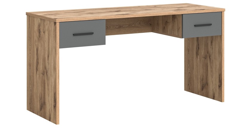 Bureau droit avec 2 tiroirs – Gris anthracite et chêne clair – SELMA 