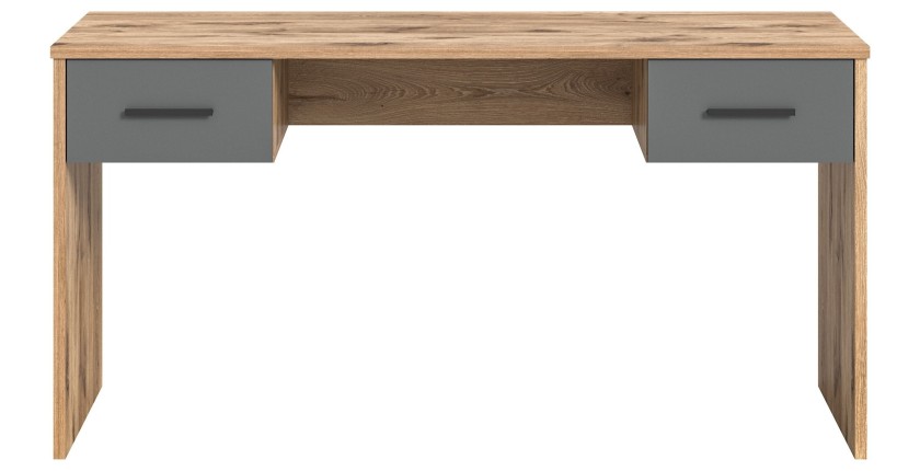 Bureau droit avec 2 tiroirs – Gris anthracite et chêne clair – SELMA 