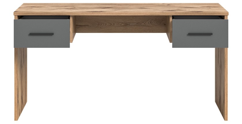 Bureau droit avec 2 tiroirs – Gris anthracite et chêne clair – SELMA 