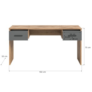 Bureau droit avec 2 tiroirs – Gris anthracite et chêne clair – SELMA 