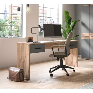 Bureau droit avec 2 tiroirs – Gris anthracite et chêne clair – SELMA 