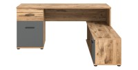 Bureau d'angle avec 2 tiroirs, 1 placard et 2 niches – Gris anthracite et chêne clair – SELMA 