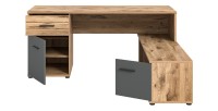 Bureau d'angle avec 2 tiroirs, 1 placard et 2 niches – Gris anthracite et chêne clair – SELMA 