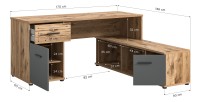 Bureau d'angle avec 2 tiroirs, 1 placard et 2 niches – Gris anthracite et chêne clair – SELMA 