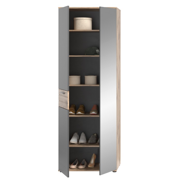 Armoire d'entrée avec miroir et penderie – Gris anthracite et chêne clair – SELMA 