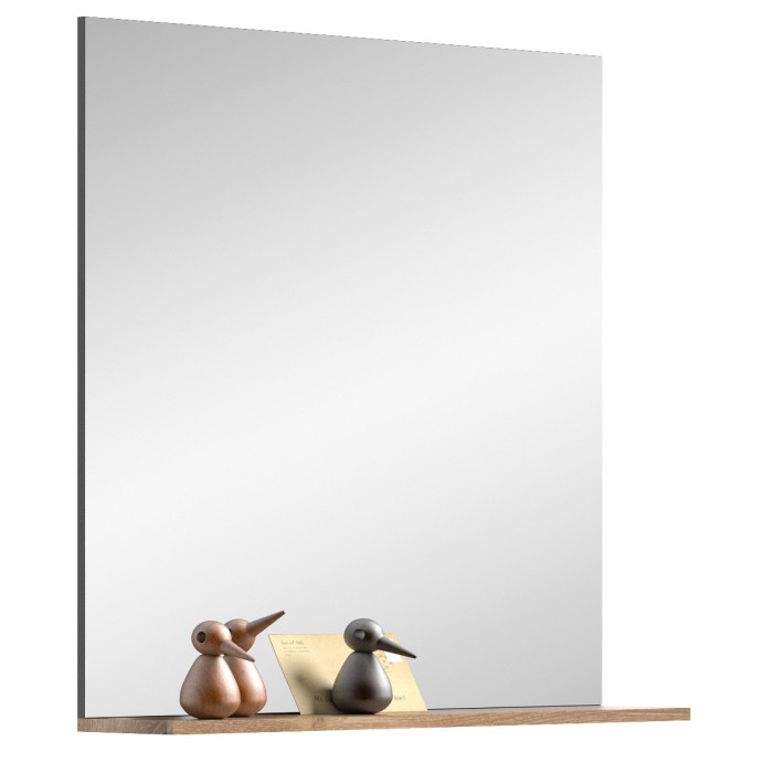 Miroir avec étagère – Gris anthracite et chêne clair – SELMA 