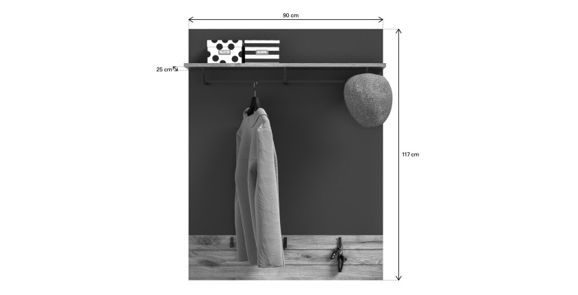 Porte manteaux avec étagère – Gris anthracite et chêne clair – SELMA 