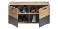 Meuble à chaussures 2 portes – Gris anthracite et chêne clair – SELMA 