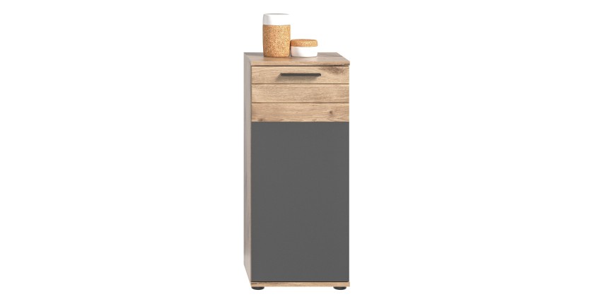 Meuble de rangement 1 porte – Gris anthracite et chêne clair – SELMA 