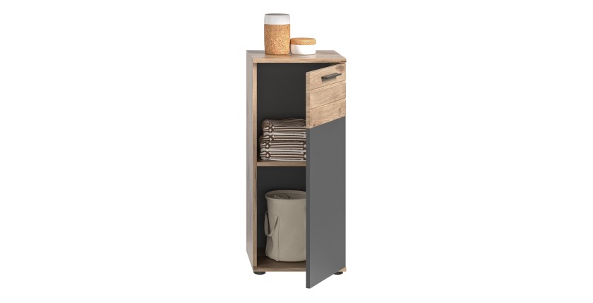 Meuble de rangement 1 porte – Gris anthracite et chêne clair – SELMA 