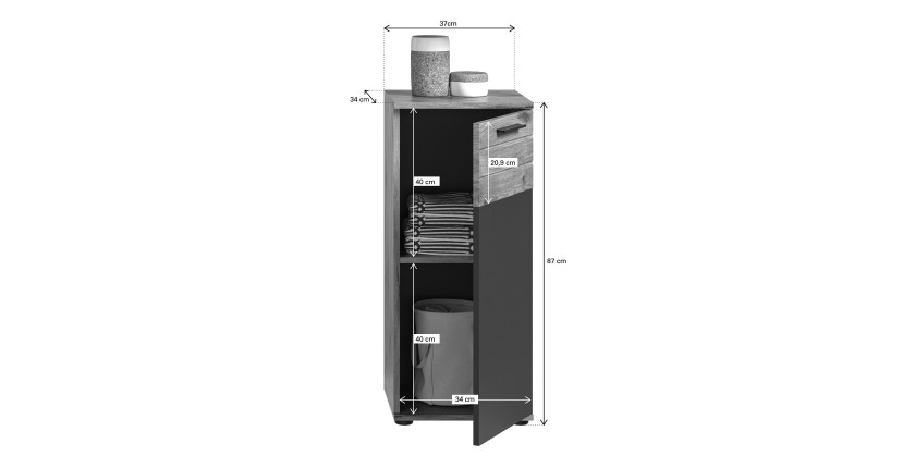 Meuble de rangement 1 porte – Gris anthracite et chêne clair – SELMA 