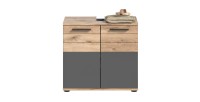 Meuble sous vasque 2 portes – Gris anthracite et chêne clair – SELMA 