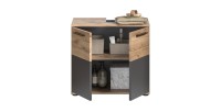 Meuble sous vasque 2 portes – Gris anthracite et chêne clair – SELMA 
