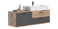 Meuble sous vasque 1 porte et 2 tiroirs – Gris anthracite et chêne clair – SELMA 
