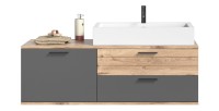 Meuble sous vasque 1 porte et 2 tiroirs – Gris anthracite et chêne clair – SELMA 