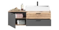 Meuble sous vasque 1 porte et 2 tiroirs – Gris anthracite et chêne clair – SELMA 