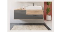 Meuble sous vasque 1 porte et 2 tiroirs – Gris anthracite et chêne clair – SELMA 